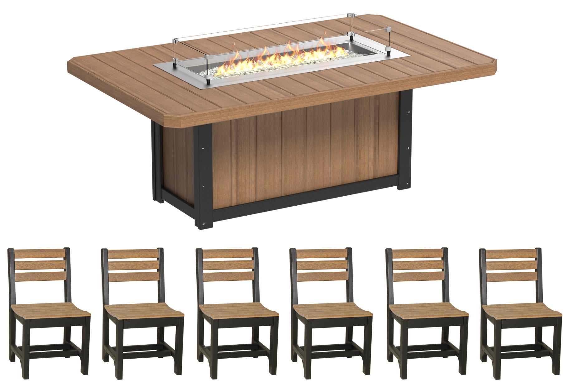 LuxCraft Fire Table and 6 Chairs Dining Set