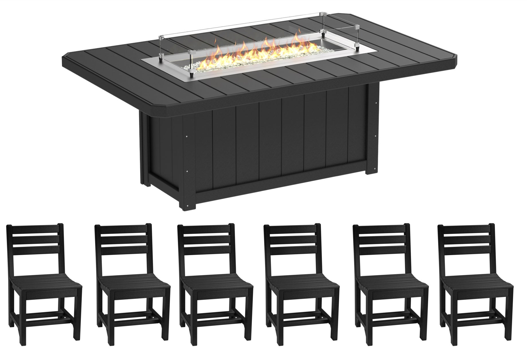 LuxCraft Fire Table and 6 Chairs Dining Set