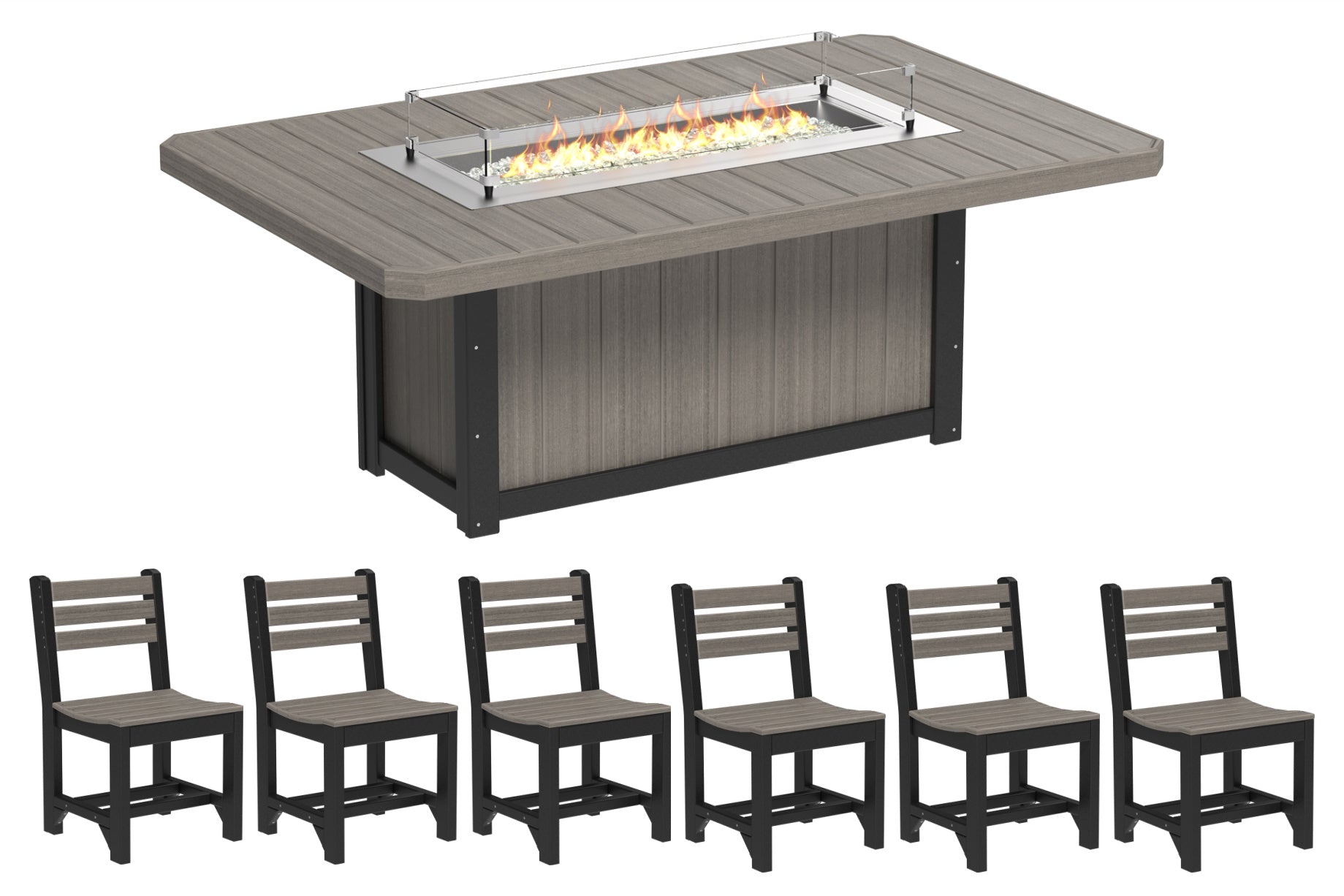 LuxCraft Fire Table and 6 Chairs Dining Set