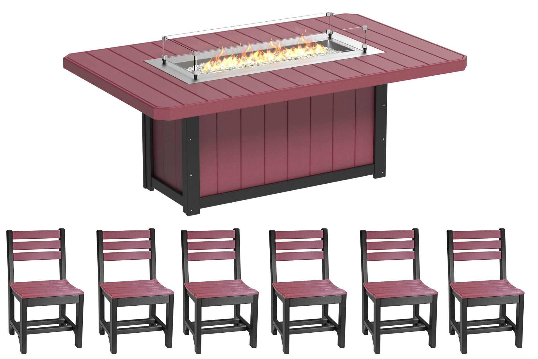 LuxCraft Fire Table and 6 Chairs Dining Set