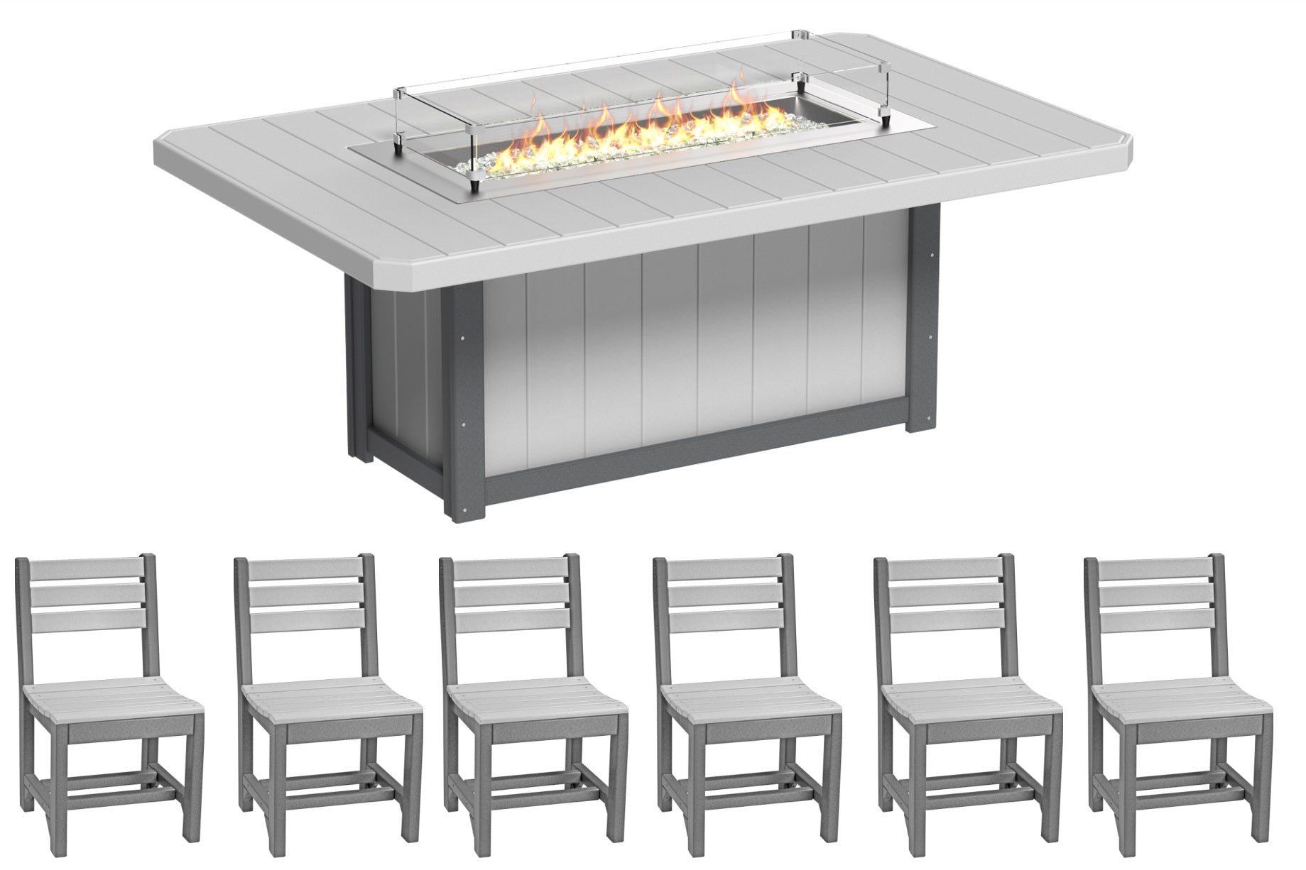 LuxCraft Fire Table and 6 Chairs Dining Set