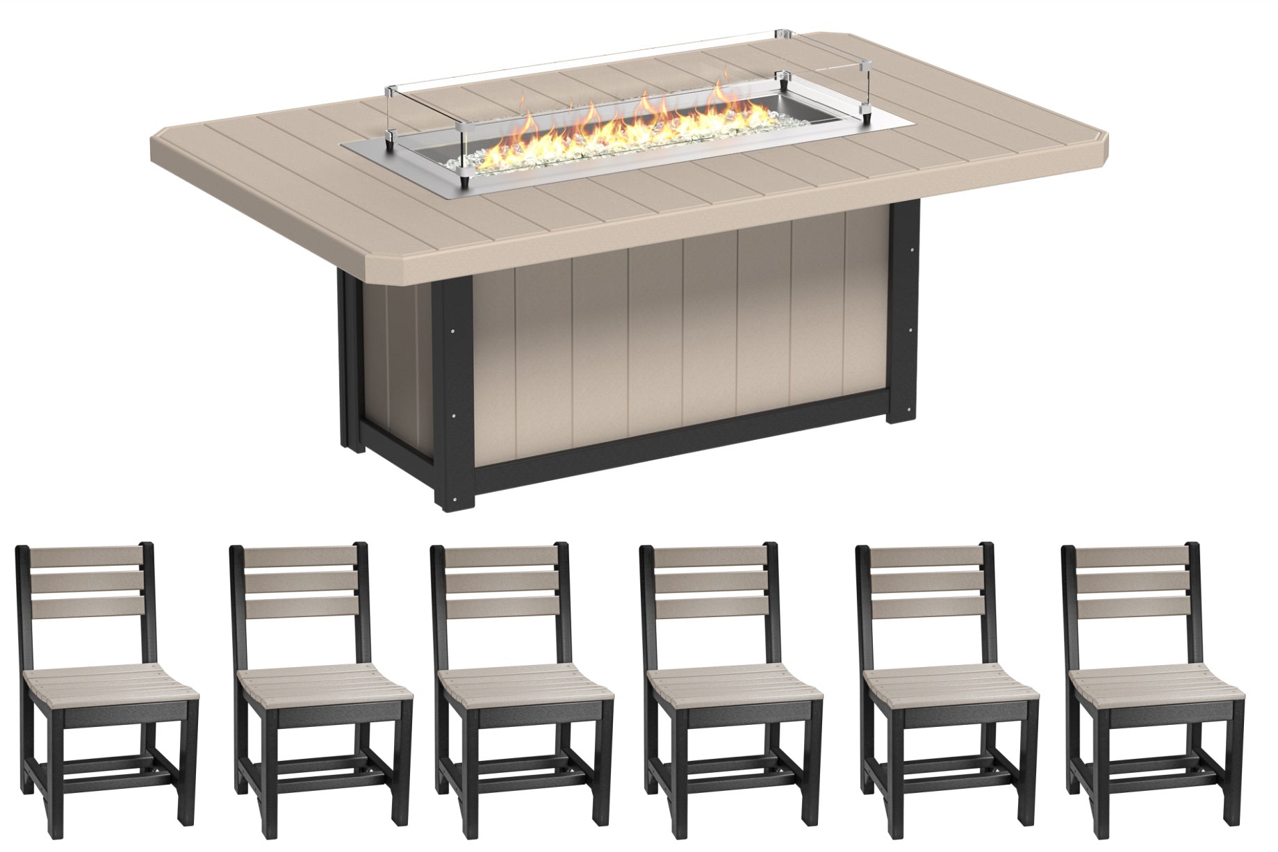 LuxCraft Fire Table and 6 Chairs Dining Set