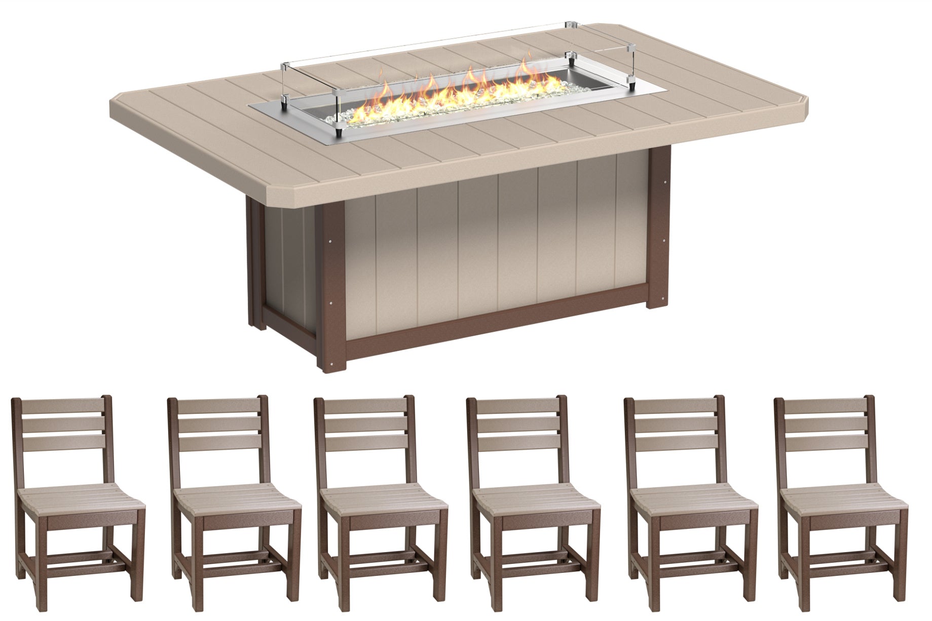 LuxCraft Fire Table and 6 Chairs Dining Set