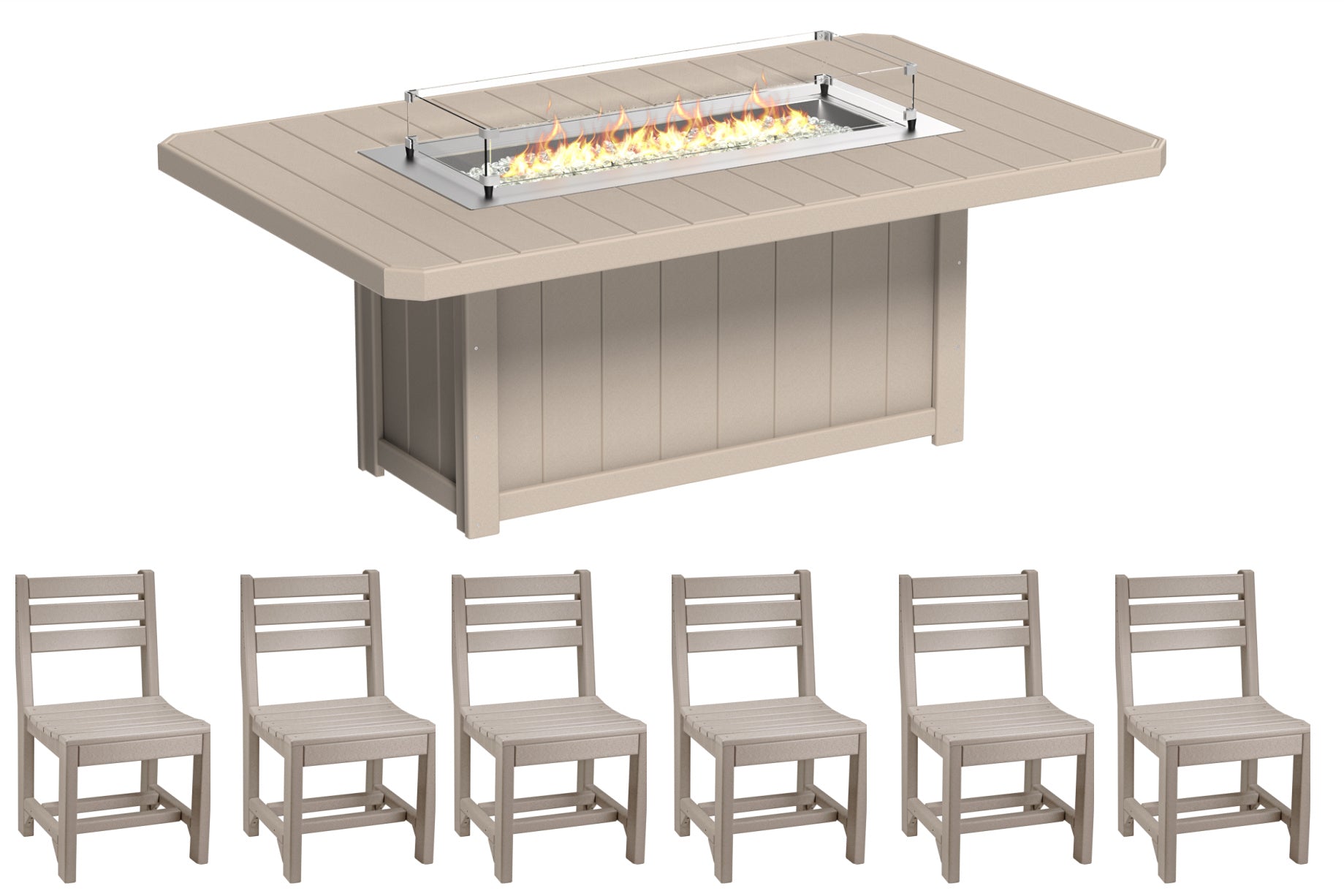 LuxCraft Fire Table and 6 Chairs Dining Set